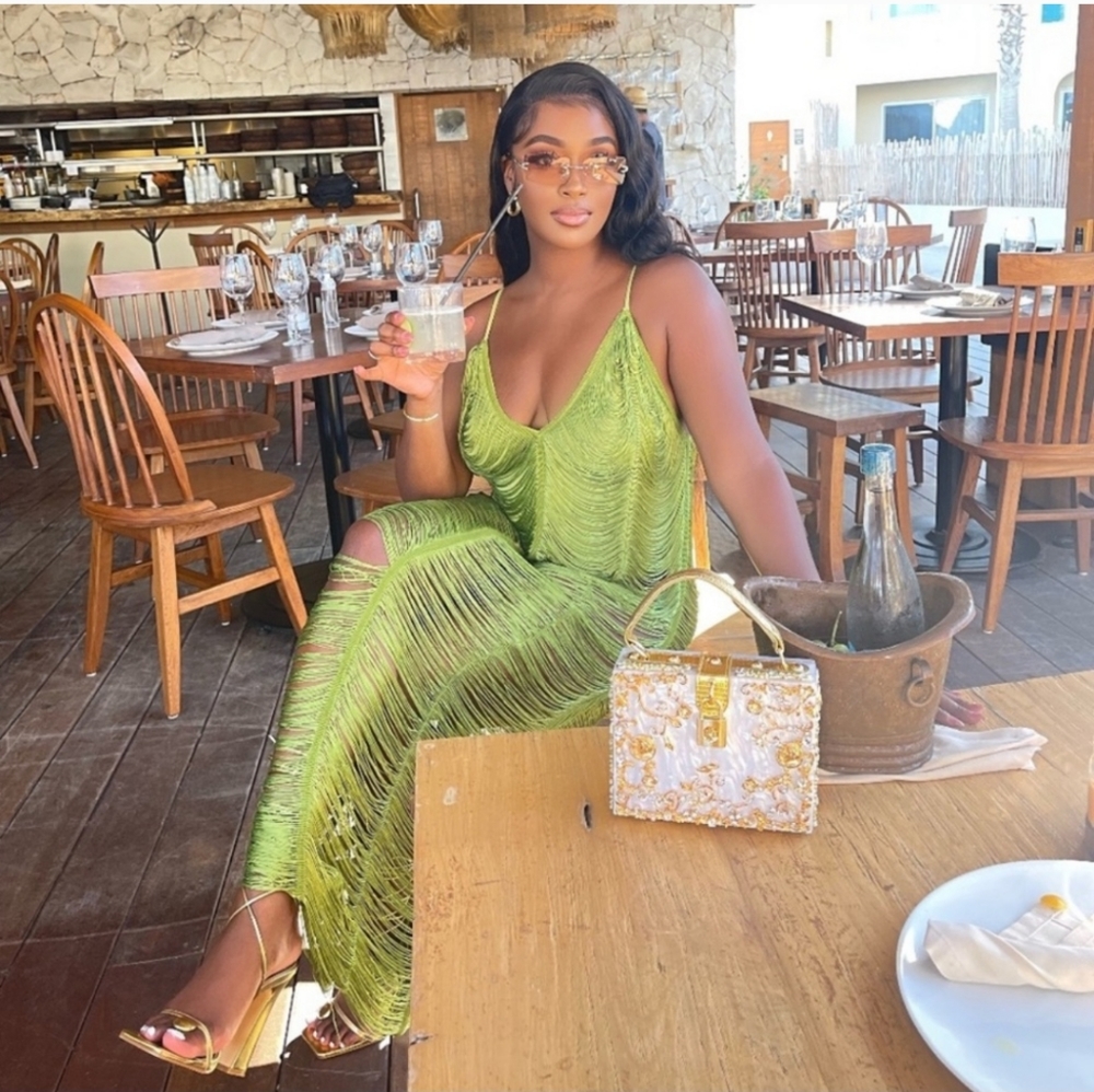 Shape Olive Fringe Detail Midaxi Dress